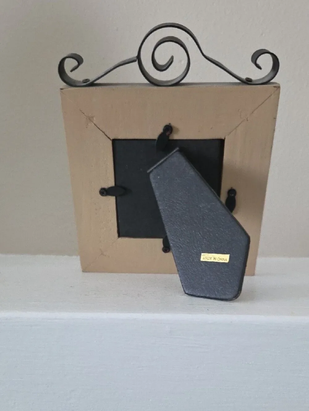 Rustic Wooden Photo Frame with Black Scroll